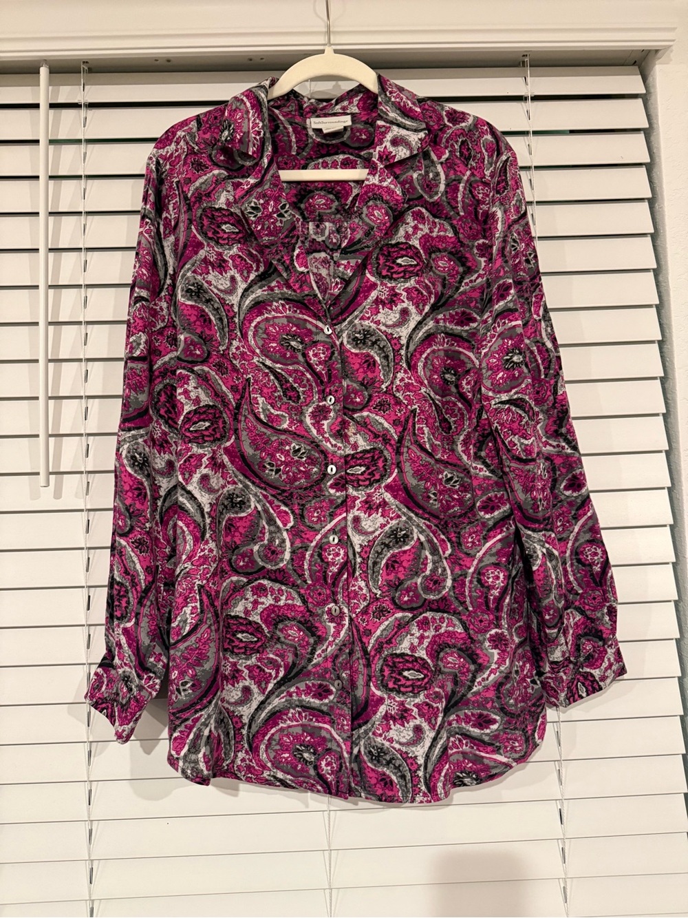 Soft Surroundings Paisley Button Down Shirt Magenta Pink Grey Size XL